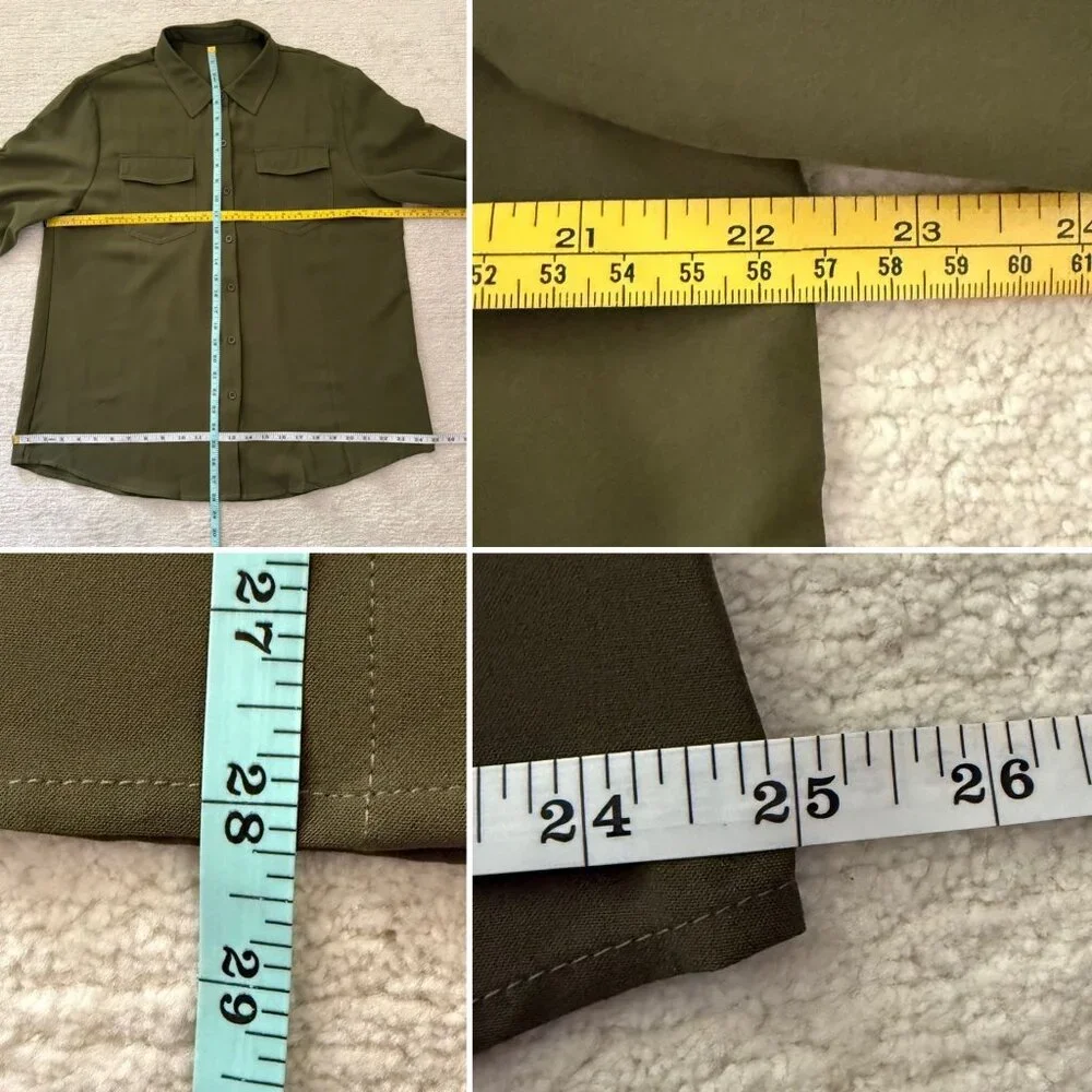 Olive Green Top Size Large Button Front Long Sleeve Blouse Fall Utility Neutral - Picture 5 of 10